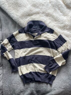 Brandy Melville Navy and Cream Striped Polo Sweater